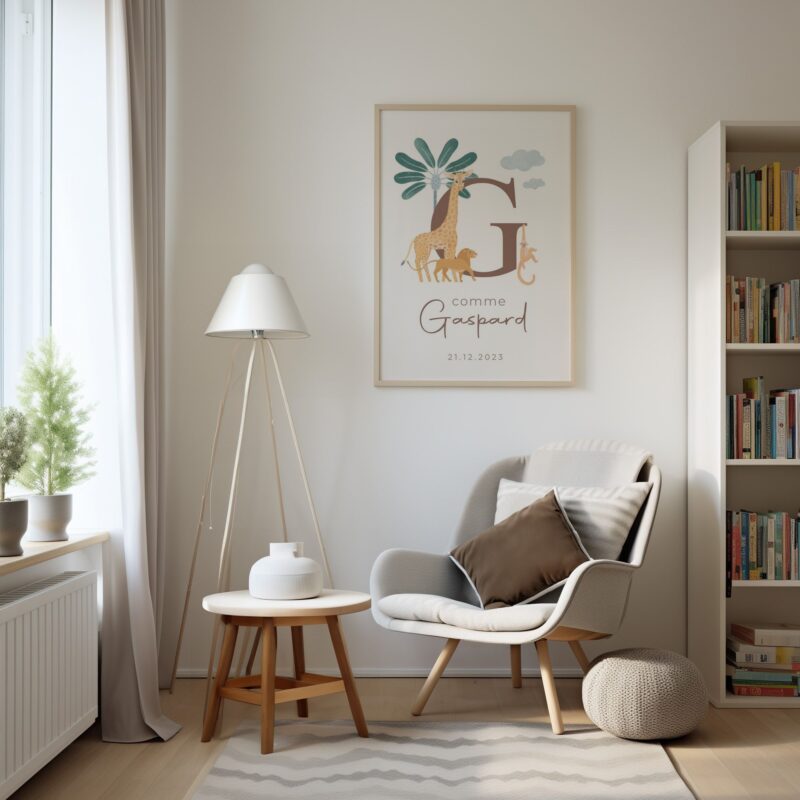 affiche-naissance-safari-personnalisee