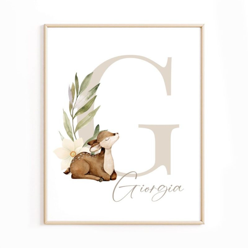 affiche-personnalisee-biche-prenom-intitiale-beige