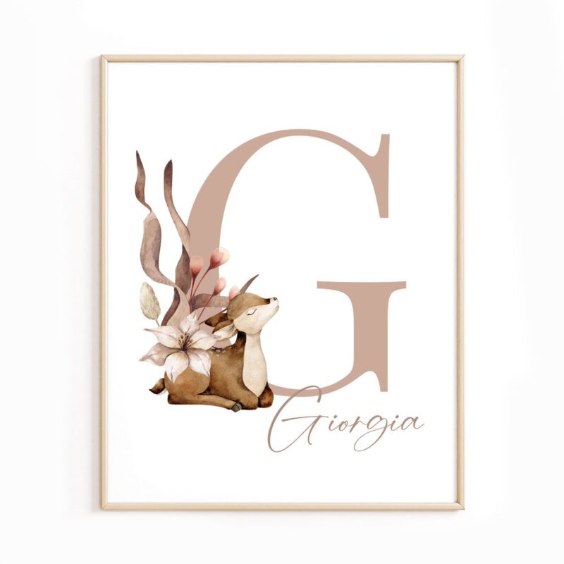 affiche-personnalisee-biche-prenom-intitiale-rose