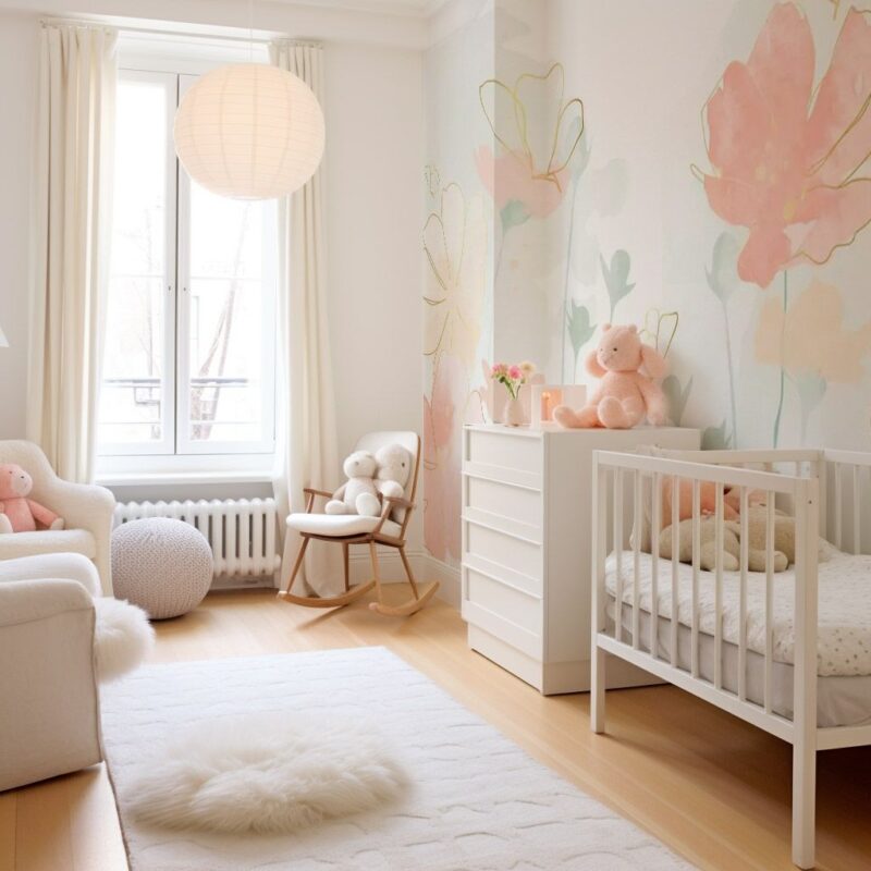 chambre-bebe-papier-peint-fleurs