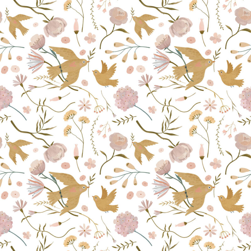 Papier peint vol de fleurs et hirondelles – Image 2