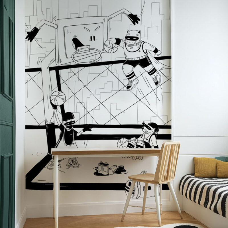 papier peint basketall noir et blanc