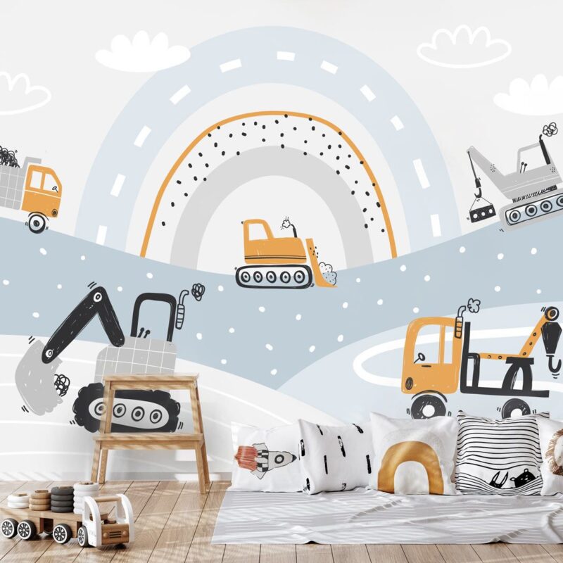 Papier peint camion panoramique bleu pour enfant – Image 4