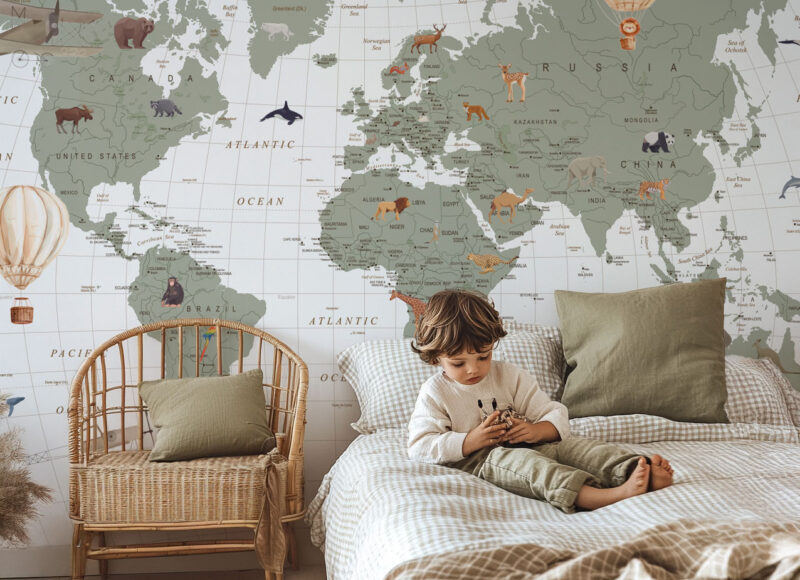 papier-peint-carte-du-monde-vert-sauge