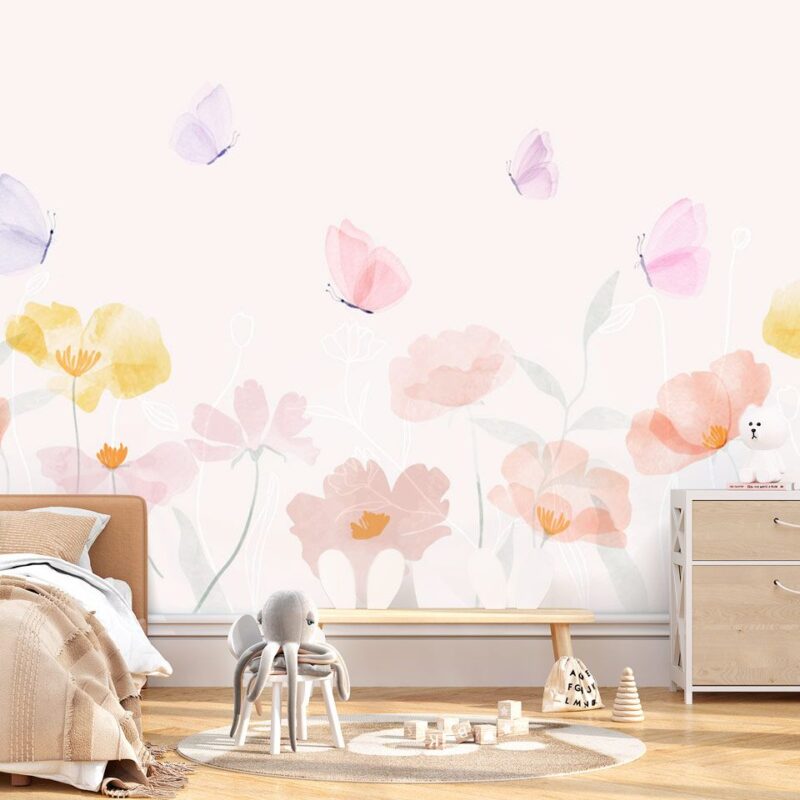 papier-peint-chambre-fille-à-fleurs