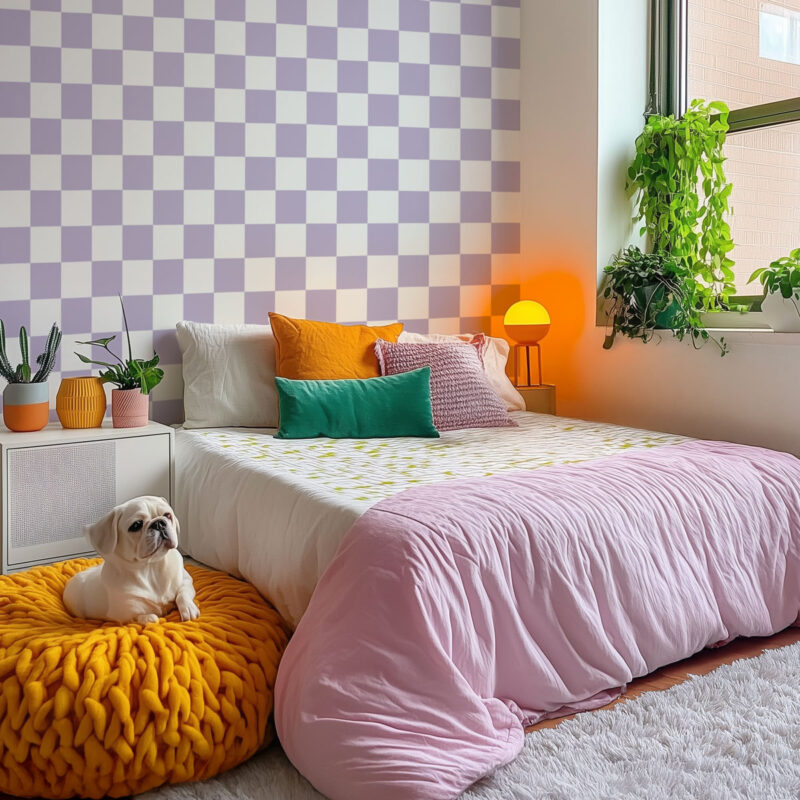 papier peint damier violet