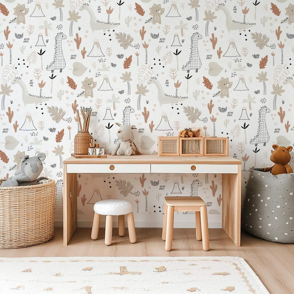 papier-peint-dinosaure-beige-enfant