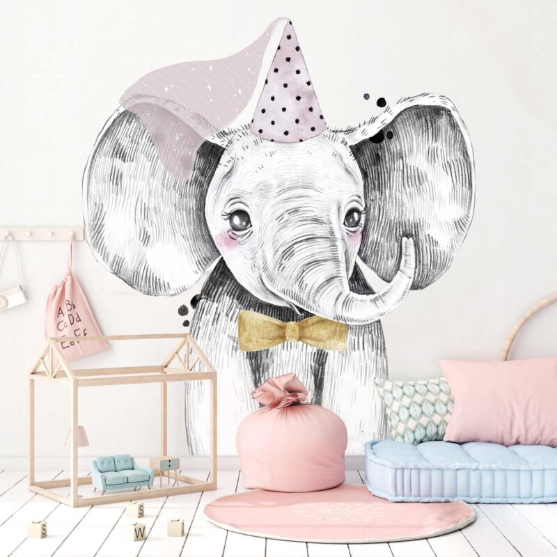 papier-peint-éléphant-chambre-fille