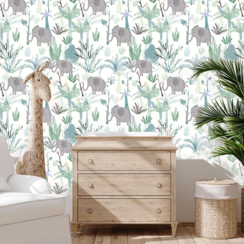 papier-peint-enfant-vert-d'eau