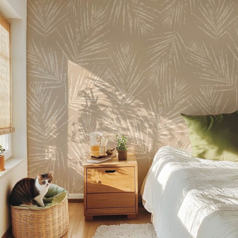 papier-peint-feuille-de-palmier-beige