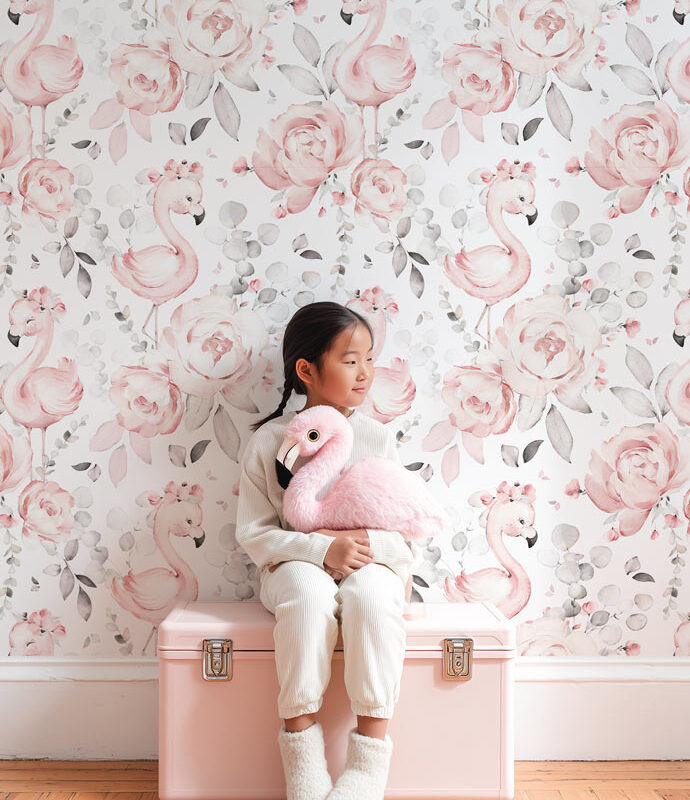 papier-peint-flamant-rose
