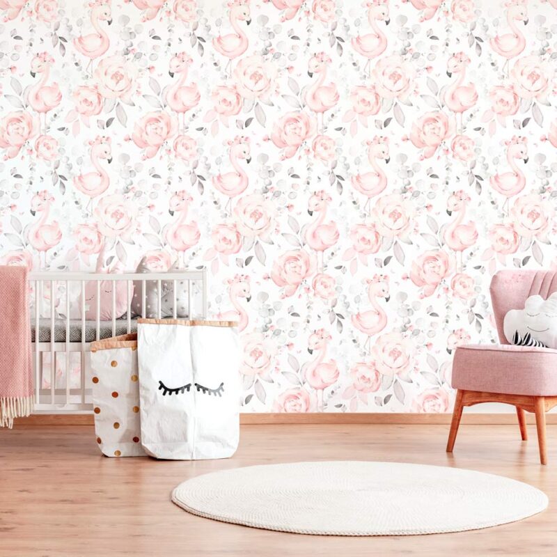 papier-peint-flamant-rose