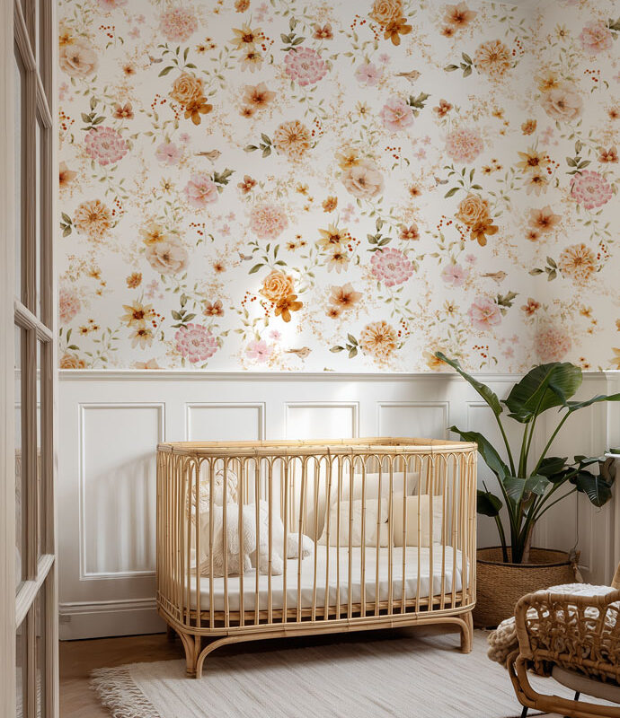 papier-peint-fleurs-dorées