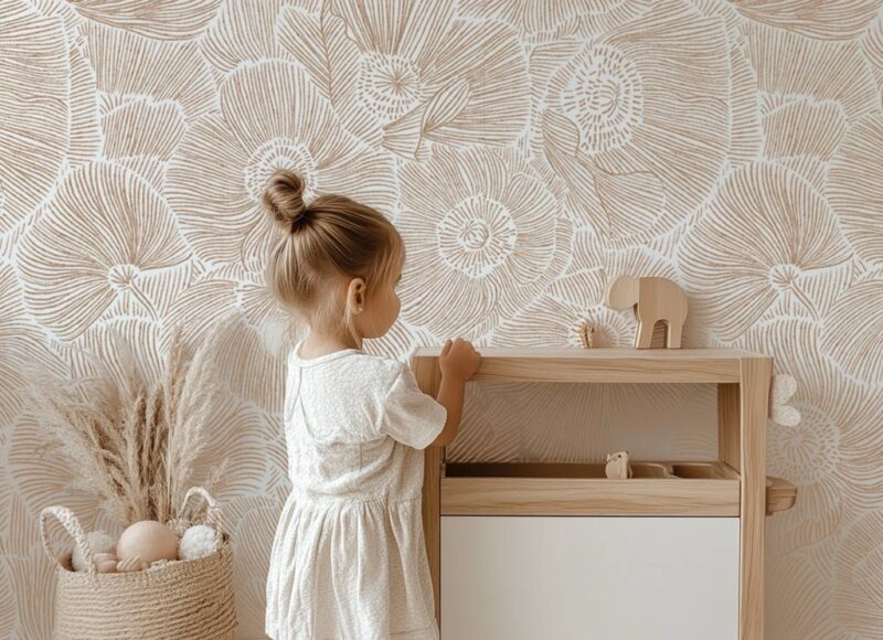 papier-peint-fleurs-marron-glacé