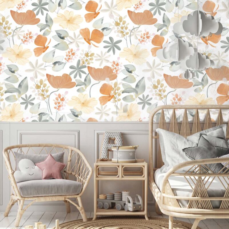 papier-peint-fleurs-orange