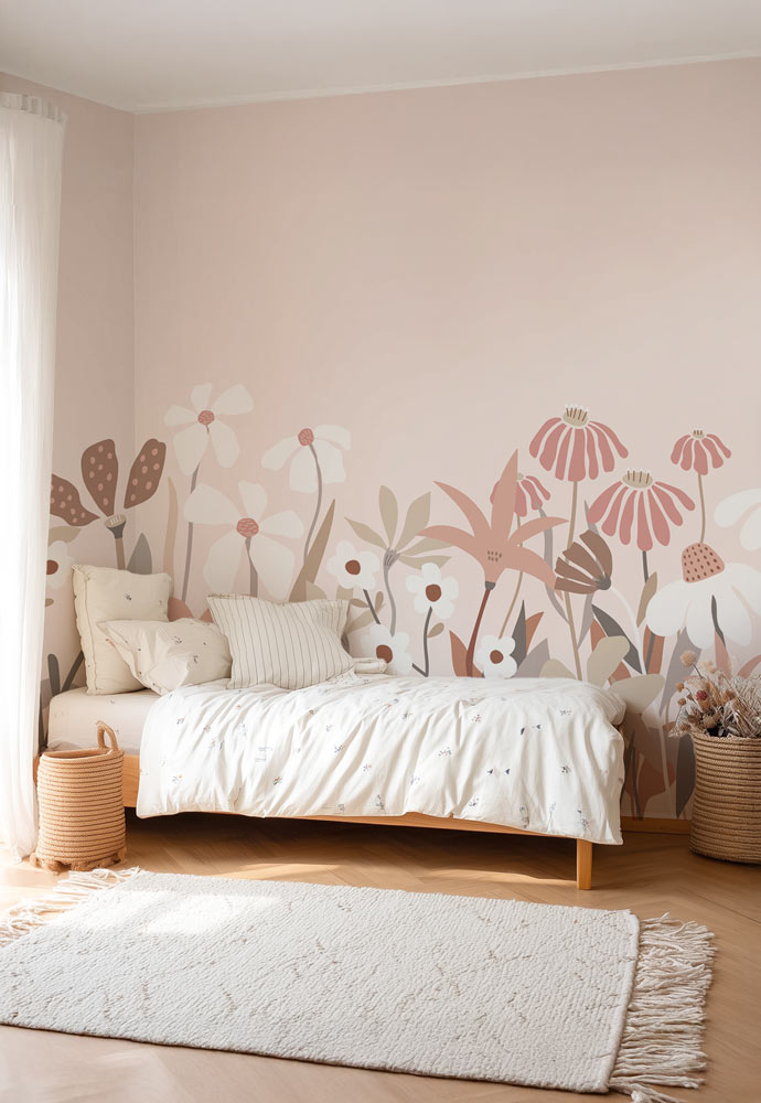 Papier Peint Chambre Enfant M1-No.1562 – Rose Unis, Non-Tissé, Résistant à La Lumière Par Tadessi