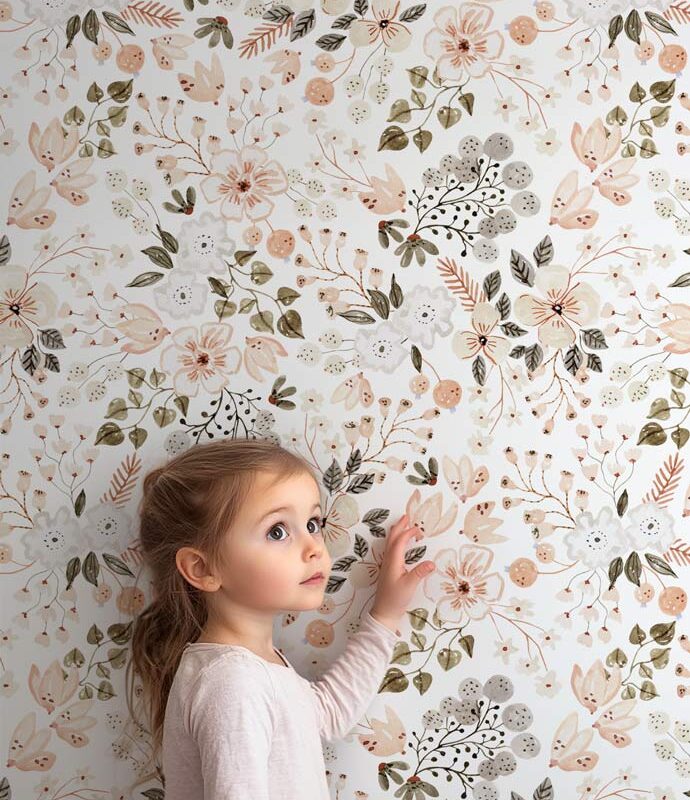 Papier peint fleurs roses enchantées