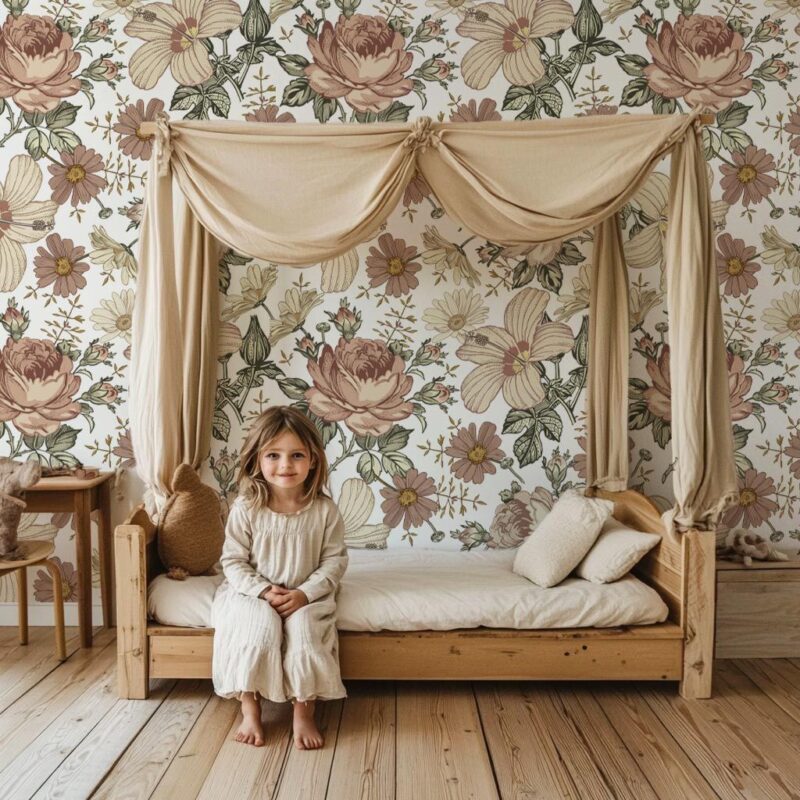 papier-peint-fleurs-vintage-rose