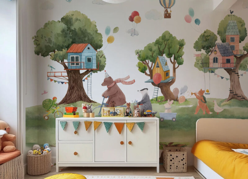 papier-peint-forêt-en-fête