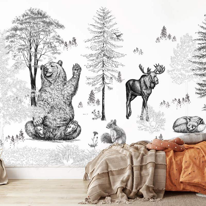 papier-peint-foret-noir-et-blanc