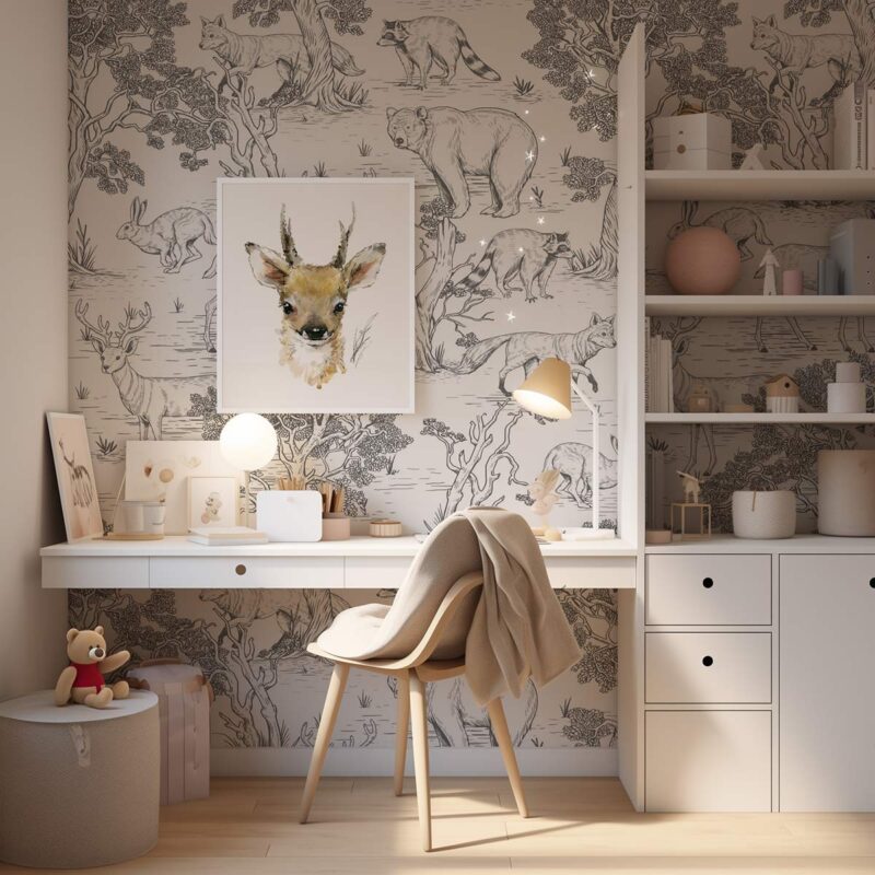 papier-peint-foret-noir-et-blanc