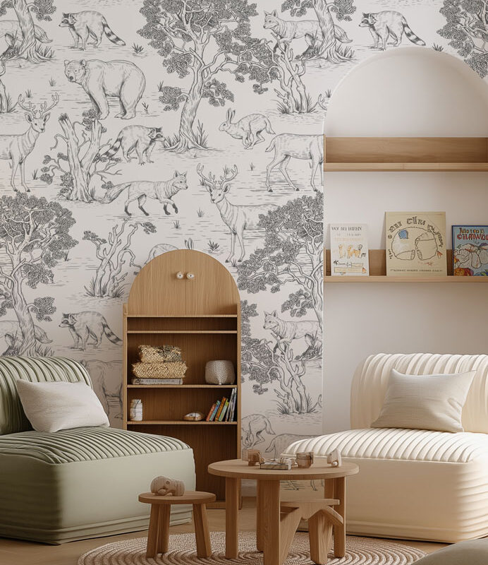 papier-peint-forêt-noir-et-blanc