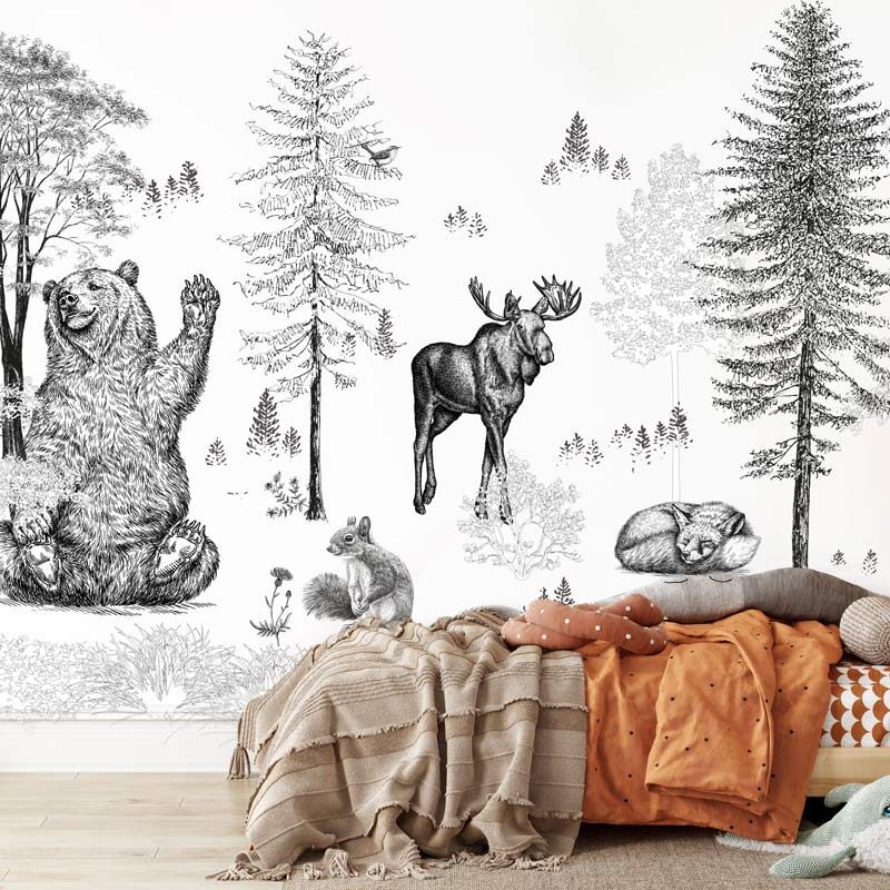 papier-peint-foret-noir-et-blanc