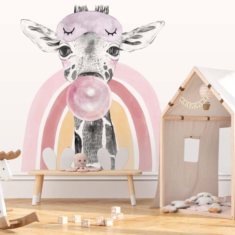 papier-peint-girafe-fille