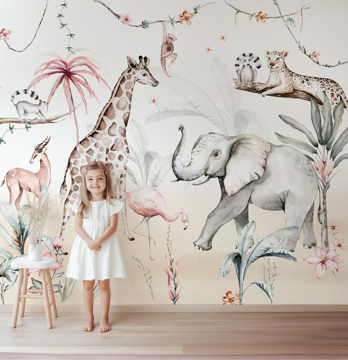 papier-peint-jungle-rose-fille