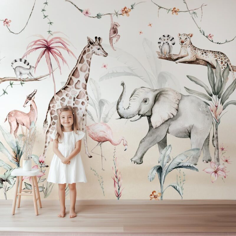 papier-peint-jungle-rose-fille