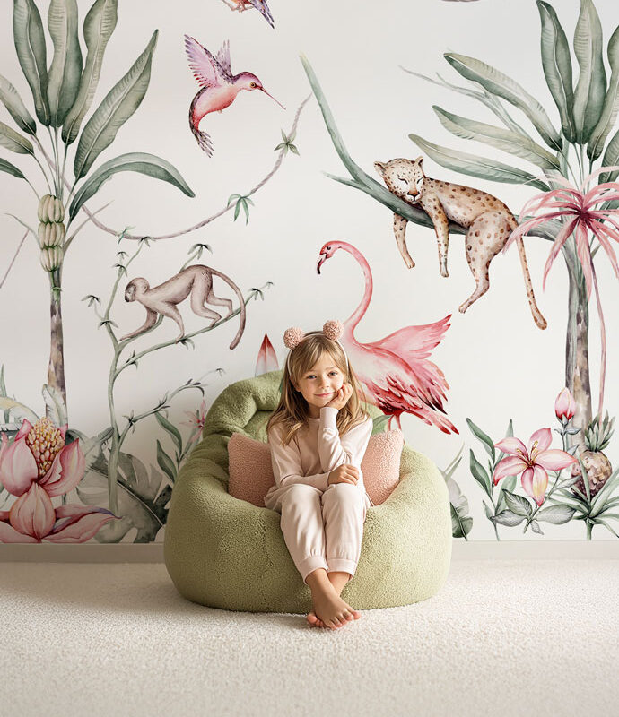 papier-peint-jungle-tropicale-rose