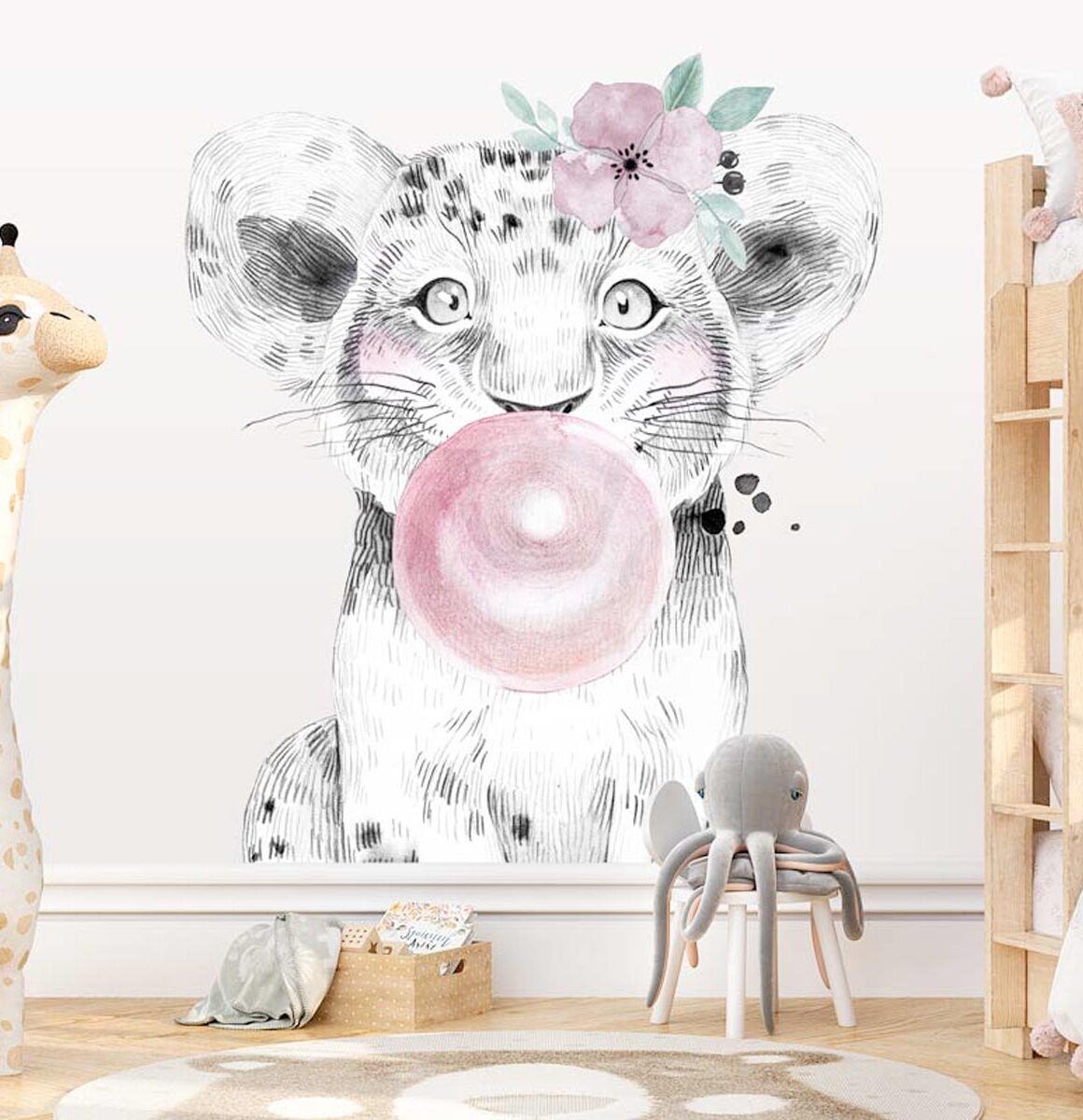 papier-peint-lion-chambre-fille