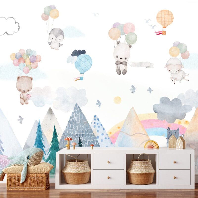 papier-peint-montgolfière-animaux