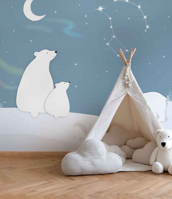 Papier peint ours polaire astronomie pour enfant