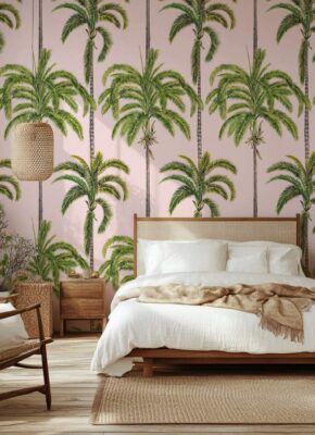 papier-peint-palmier-rose