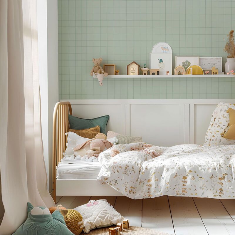 papier peint petit carreau vert d'eau