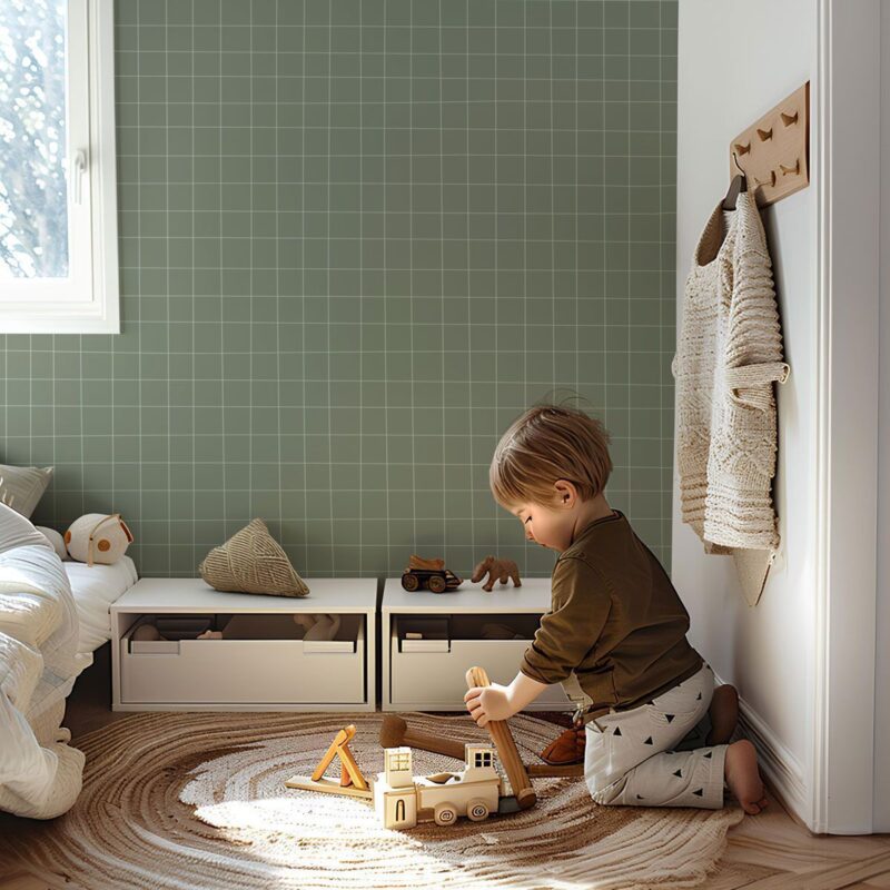 papier peint petit carreau vert sauge