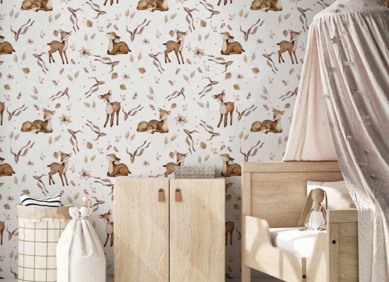 papier-peint-petites-biches-des-bois-rose