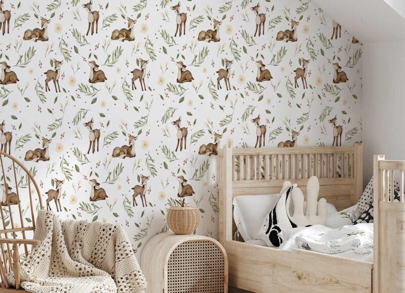 papier-peint-petites-biches-des-bois-vert