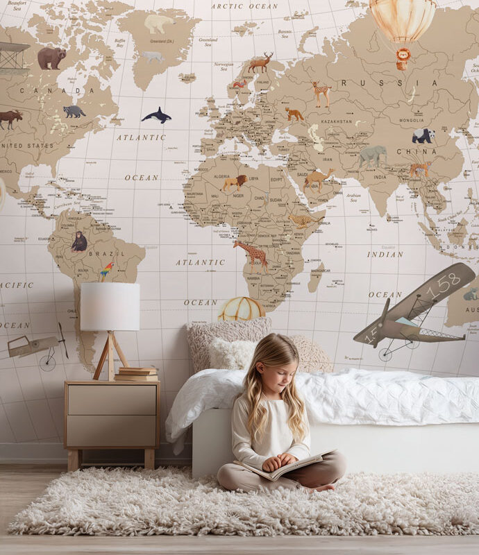 Papier peint planisphère pour enfant