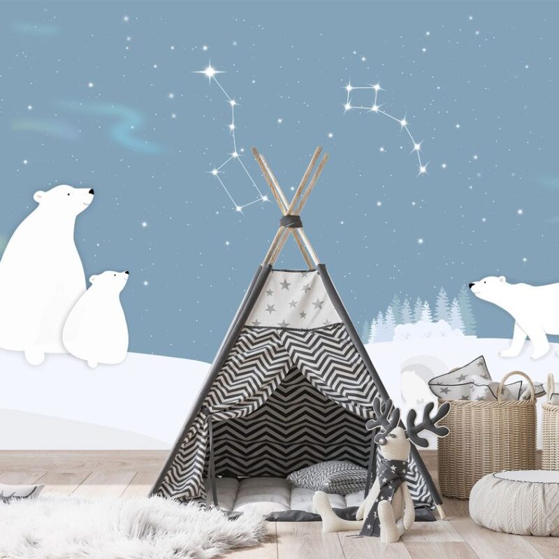 Papier peint ours polaire astronomie pour enfant – Image 2