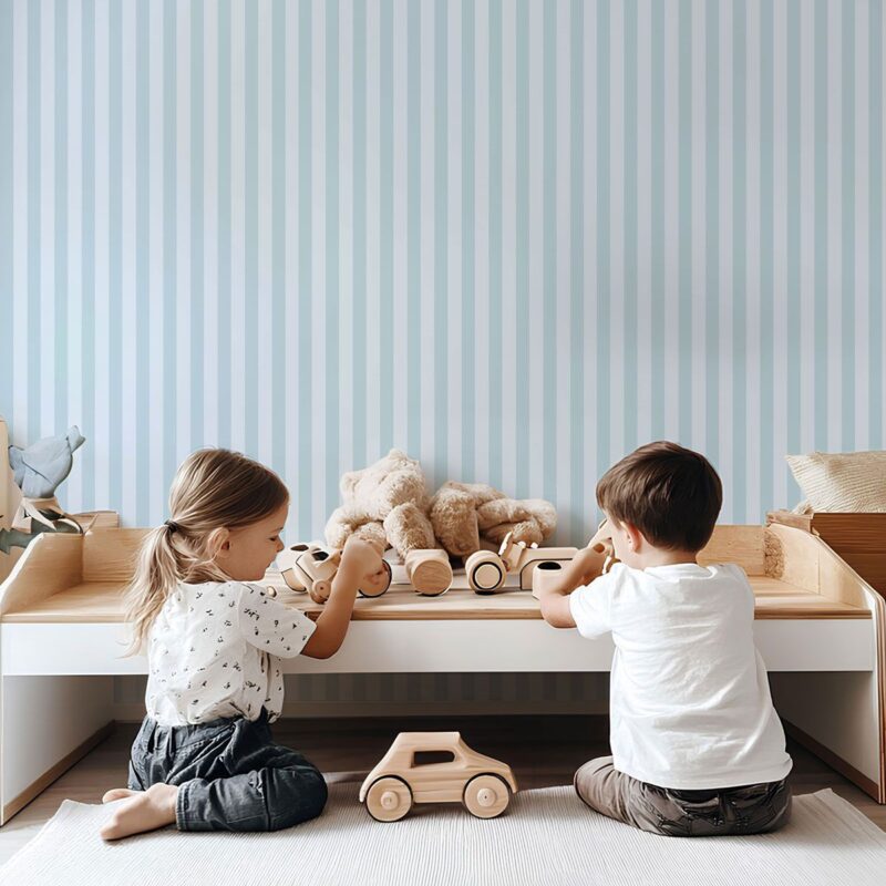papier peint rayure bleu clair