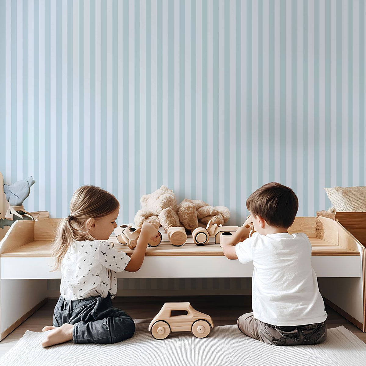 Jungle Sticker Map Wallpaper with light blue stripes