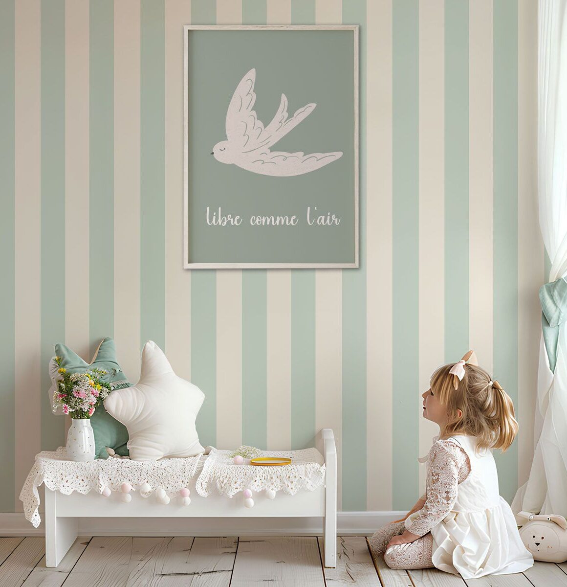 papier peint rayure vert clair