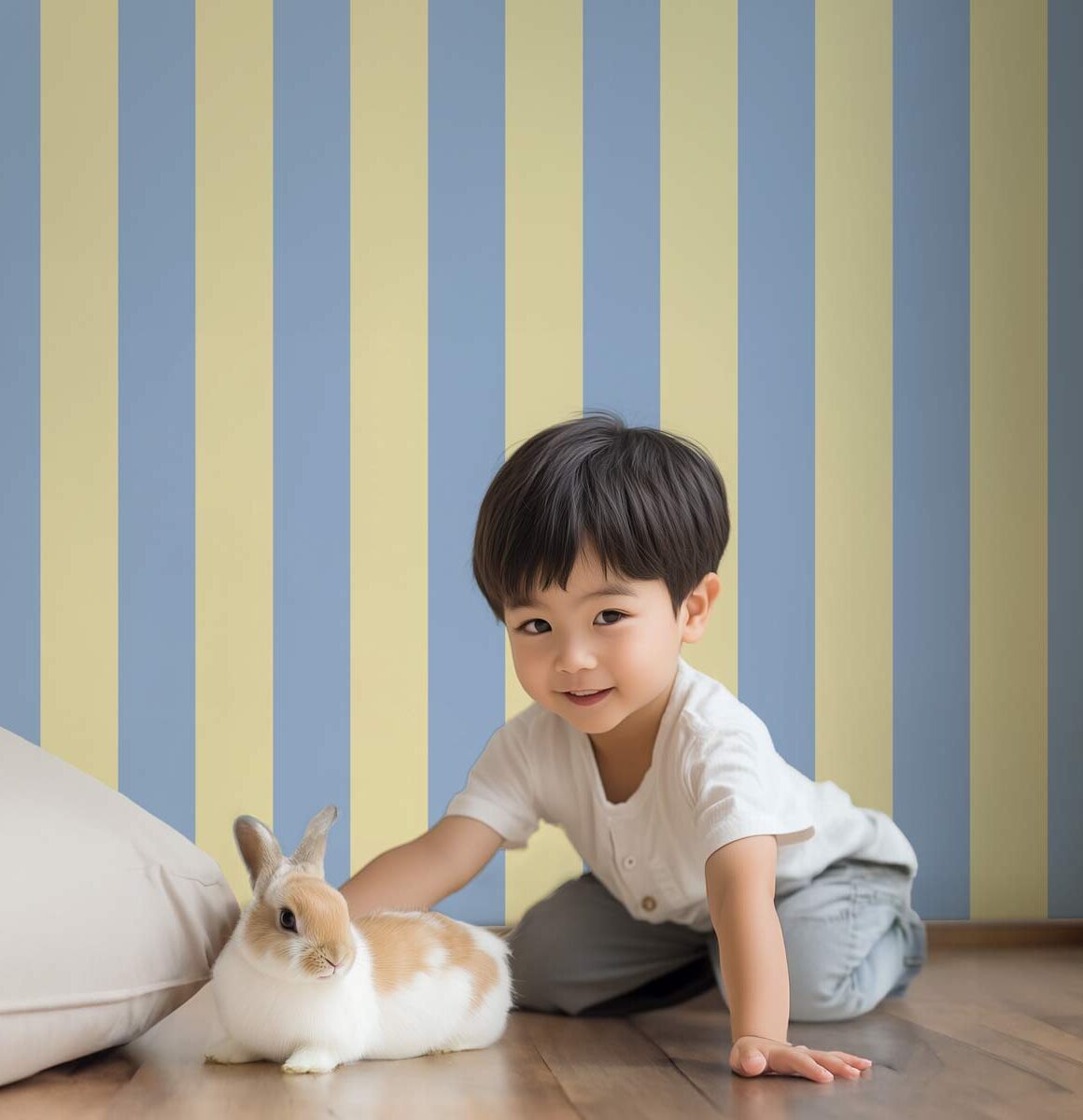 papier peint rayures bleu et jaune