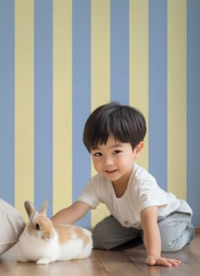 papier peint rayures bleu et jaune