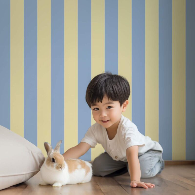 papier peint rayures bleu et jaune