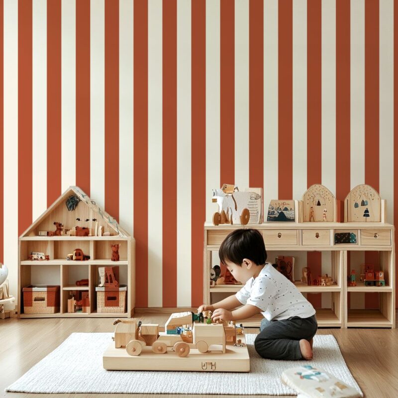 papier-peint-rayures-terracotta-enfant
