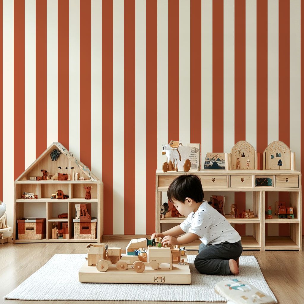 papier-peint-rayures-terracotta-enfant