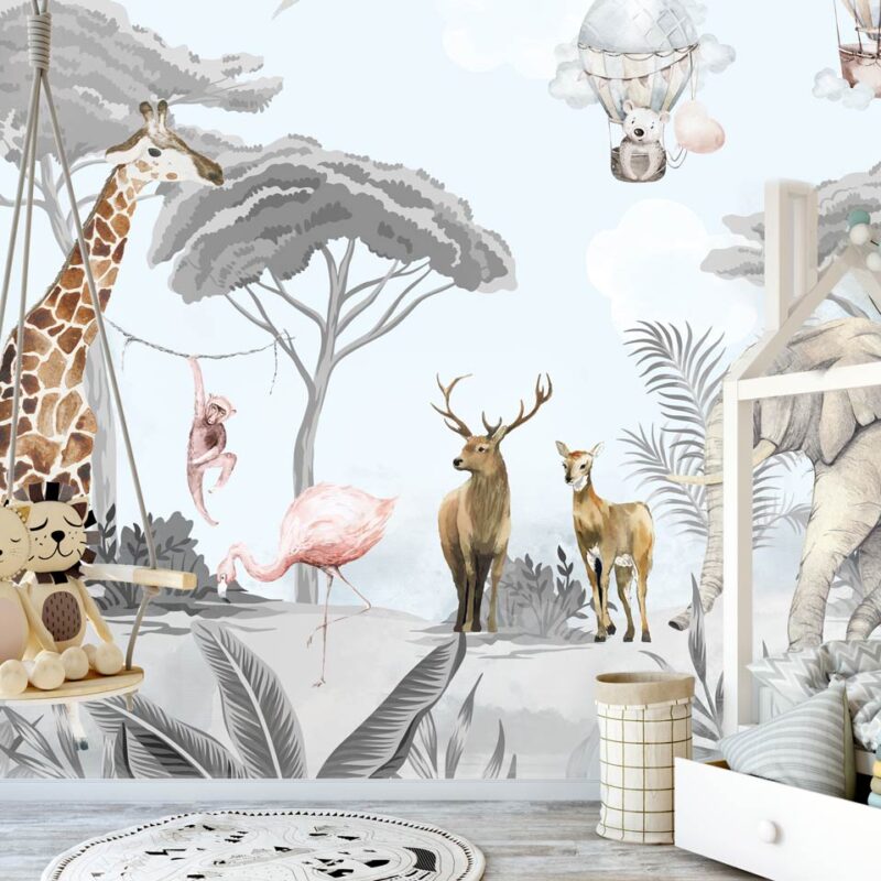 papier-peint-safari-bleu-enfant